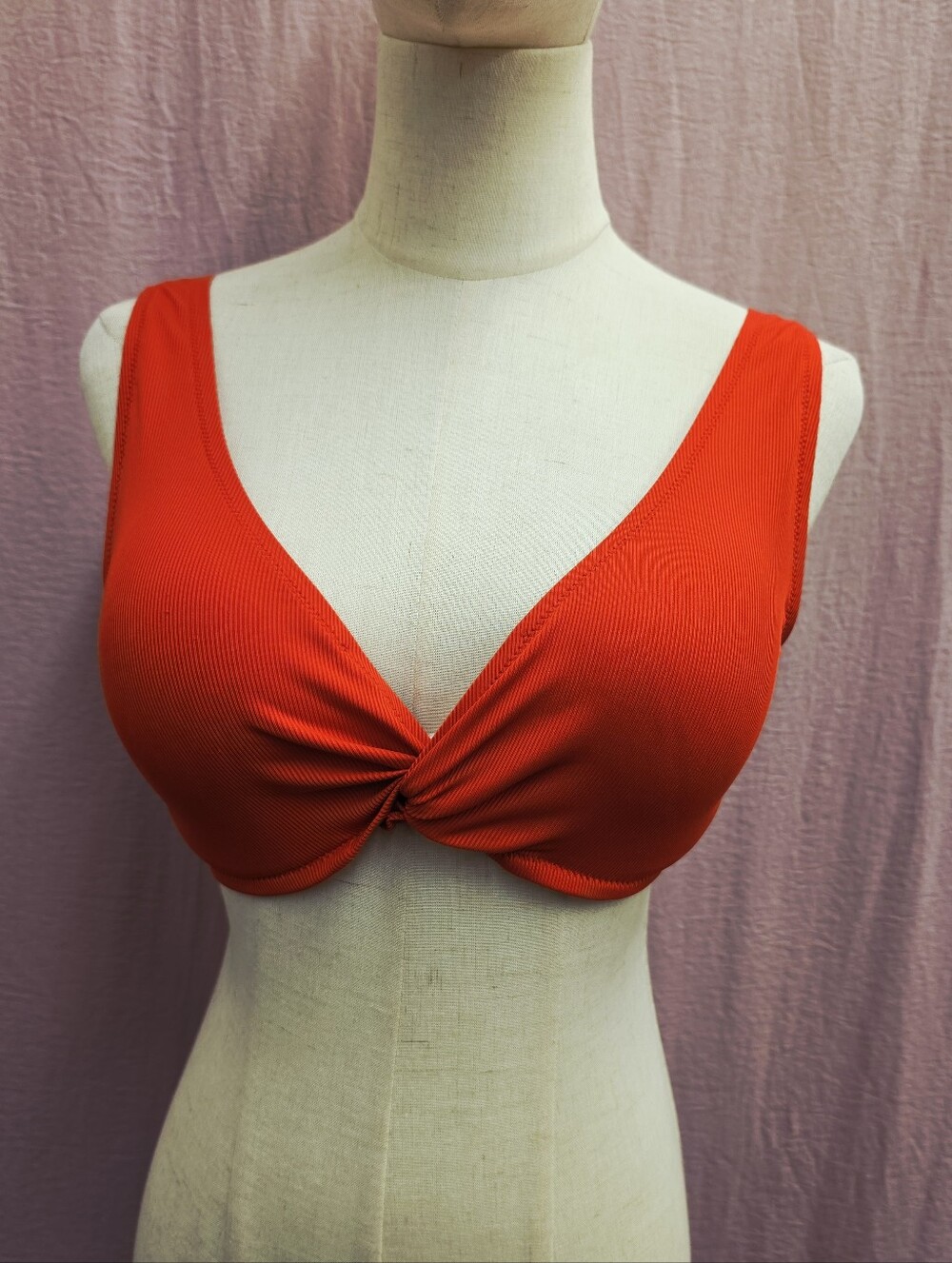 Shade & Shore Light Lift Ribbed Twist Knot Bralette Bikini Top-(Red, 34D)